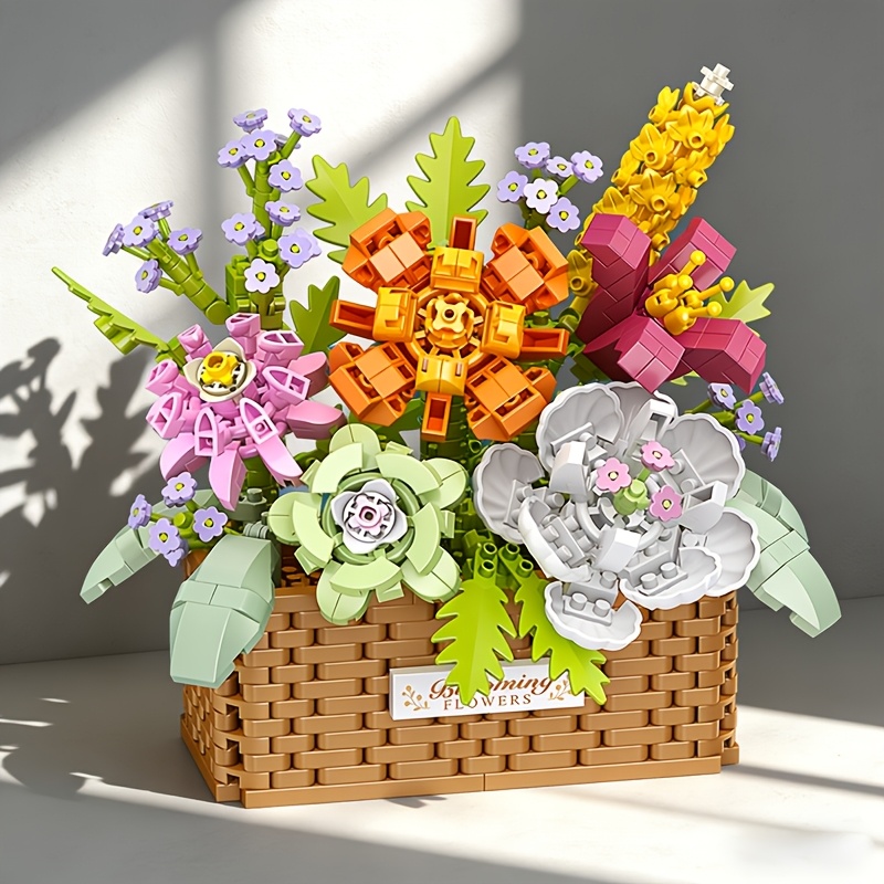 Flower Basket Building Block Set, Creative Desktop Decor